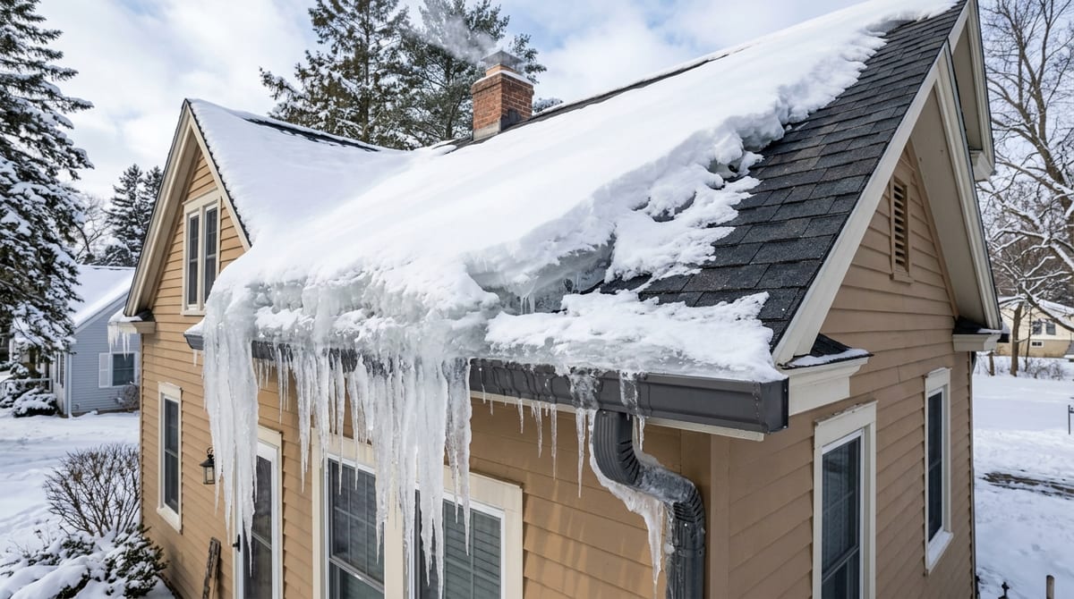 Roof Ice Dam - Wisconsin Winters - Capital Seamless Gutters