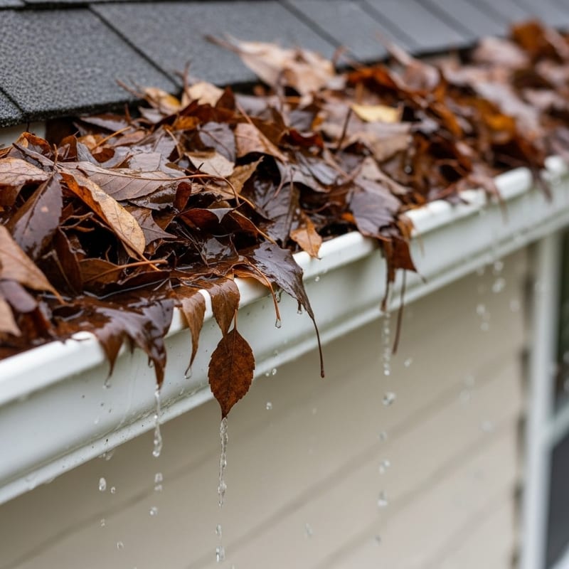 Gutters clogged with leaves
