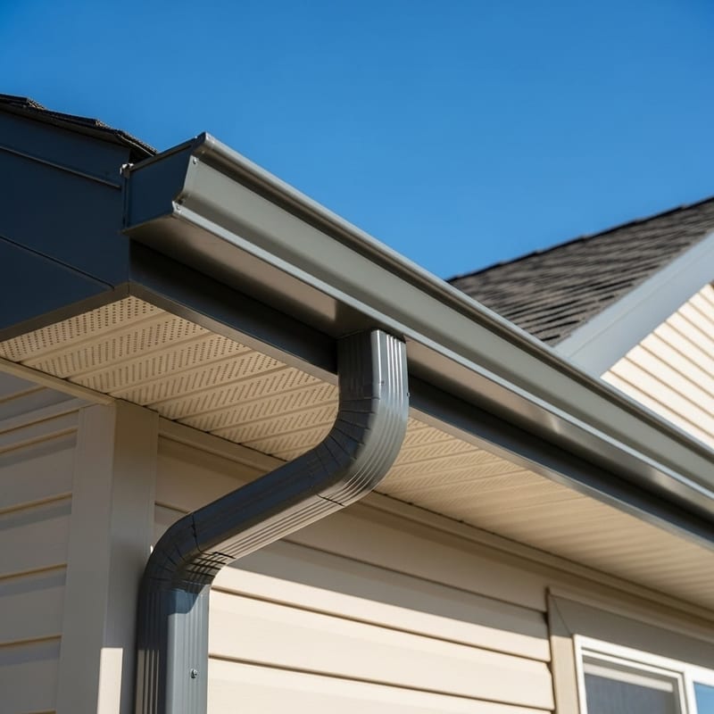 Newly installed seamless gutters on a modern home in Madison WI
